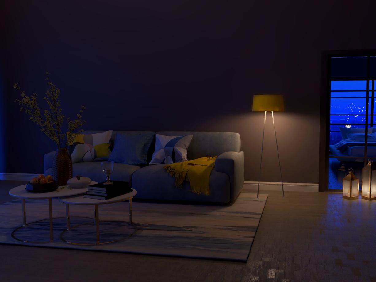 Peaceful evening atmosphere with soft lighting indoors